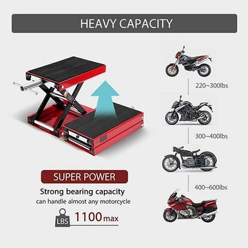 Motorcycle Scissor Lift Stand with Pad - 500kg Capacity (Red)