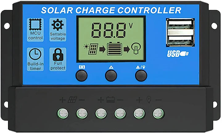 Solar Panel Charge Controller &amp; Regulator 12V/24V Auto Dual USB 30A Battery PWM